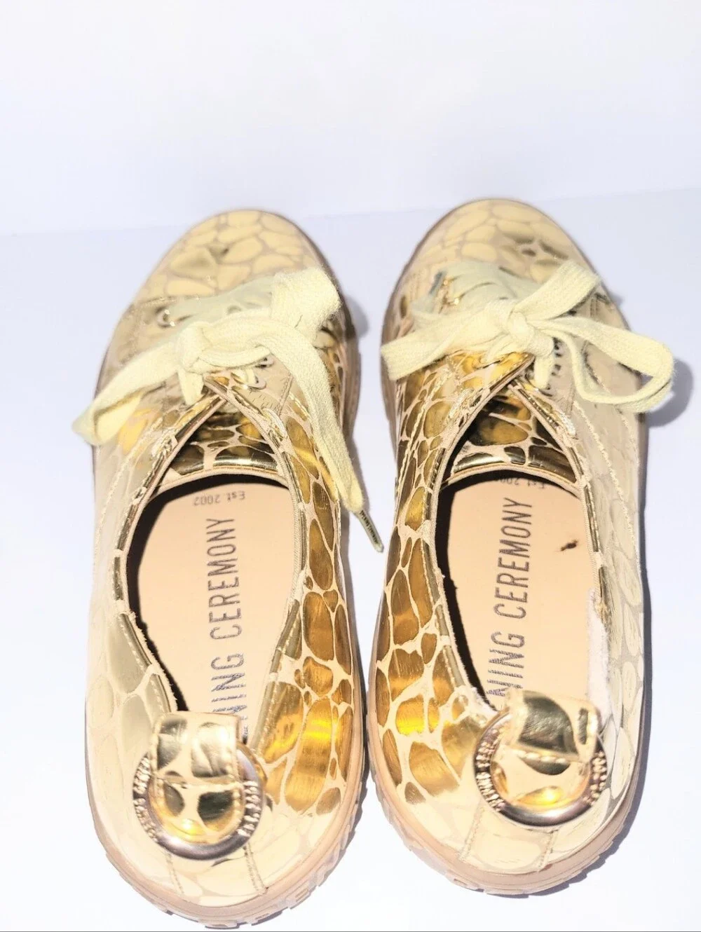 Opening Ceremony Mina Logo Gold Metallic Croco Leather Sneaker Size 38 US 7.5-8